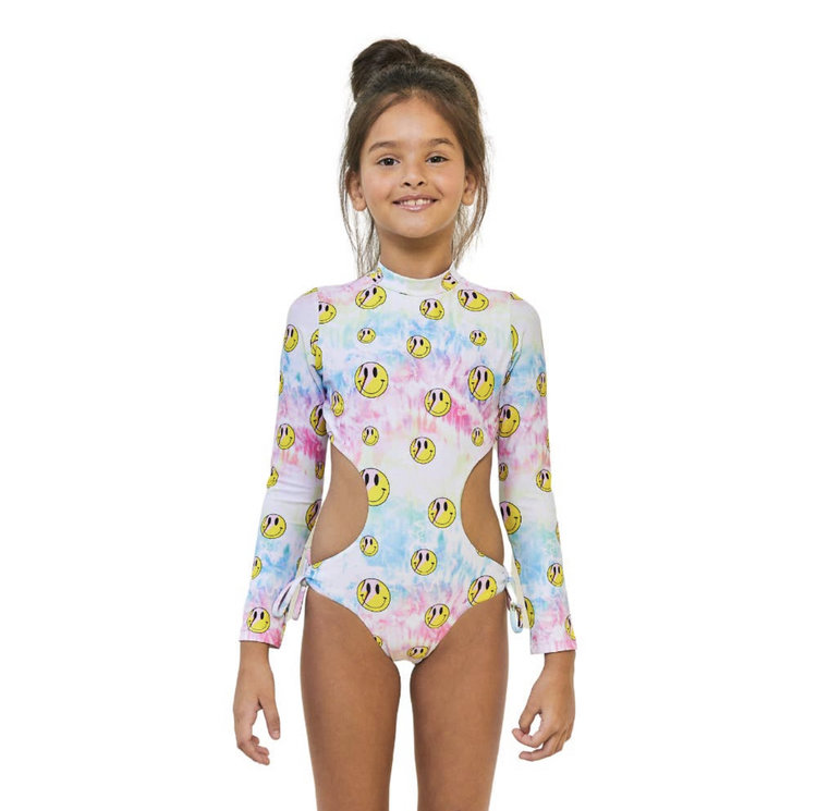 Too Cool Beachwear Smiley Long Sleeve Cut Out One Piece Swimsuit