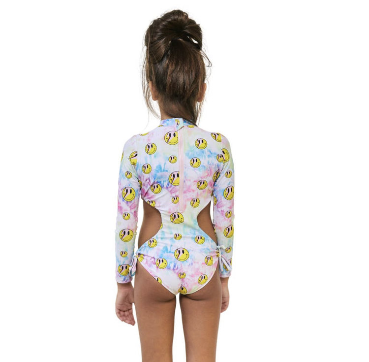 Too Cool Beachwear Smiley Long Sleeve Cut Out One Piece Swimsuit