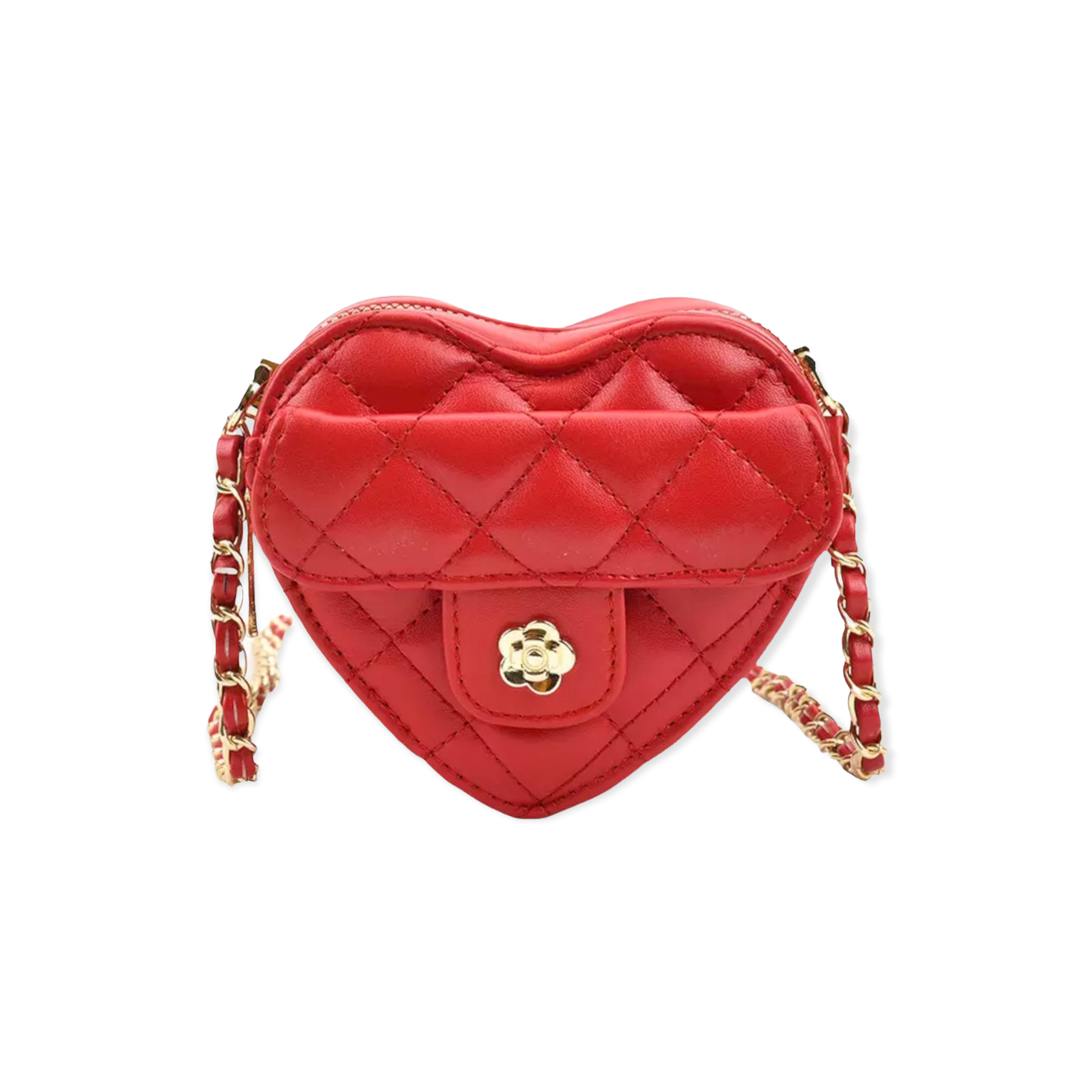 Quilted Heart Chain Crossbody Bag - Red
