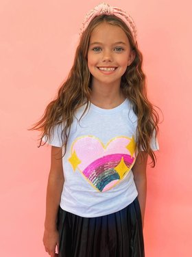 Lola and the Boys Rainbow Sparkle Heart Tee