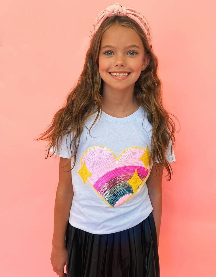 Lola and the Boys Rainbow Sparkle Heart Tee