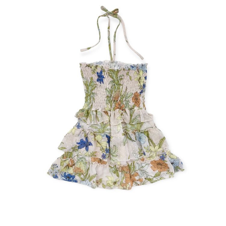 Little Mass/Tru Luv Floral Smocked Cut Out Ruffle Dress