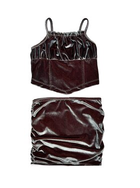 Flowers by Zoe Iridescent Velvet Set with Ruched Skirt