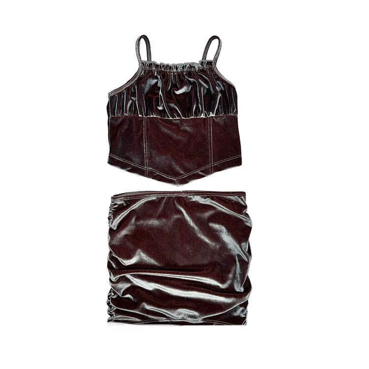 Flowers by Zoe Iridescent Velvet Set with Ruched Skirt