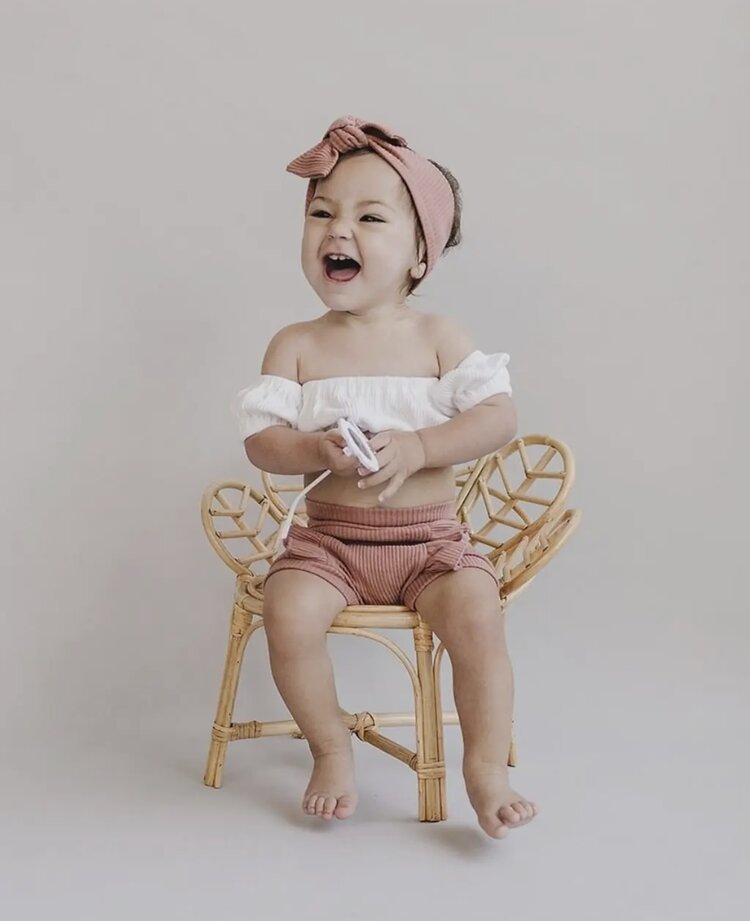 Lucky Panda Kids Ribbed Crop Off Shoulder Top Set