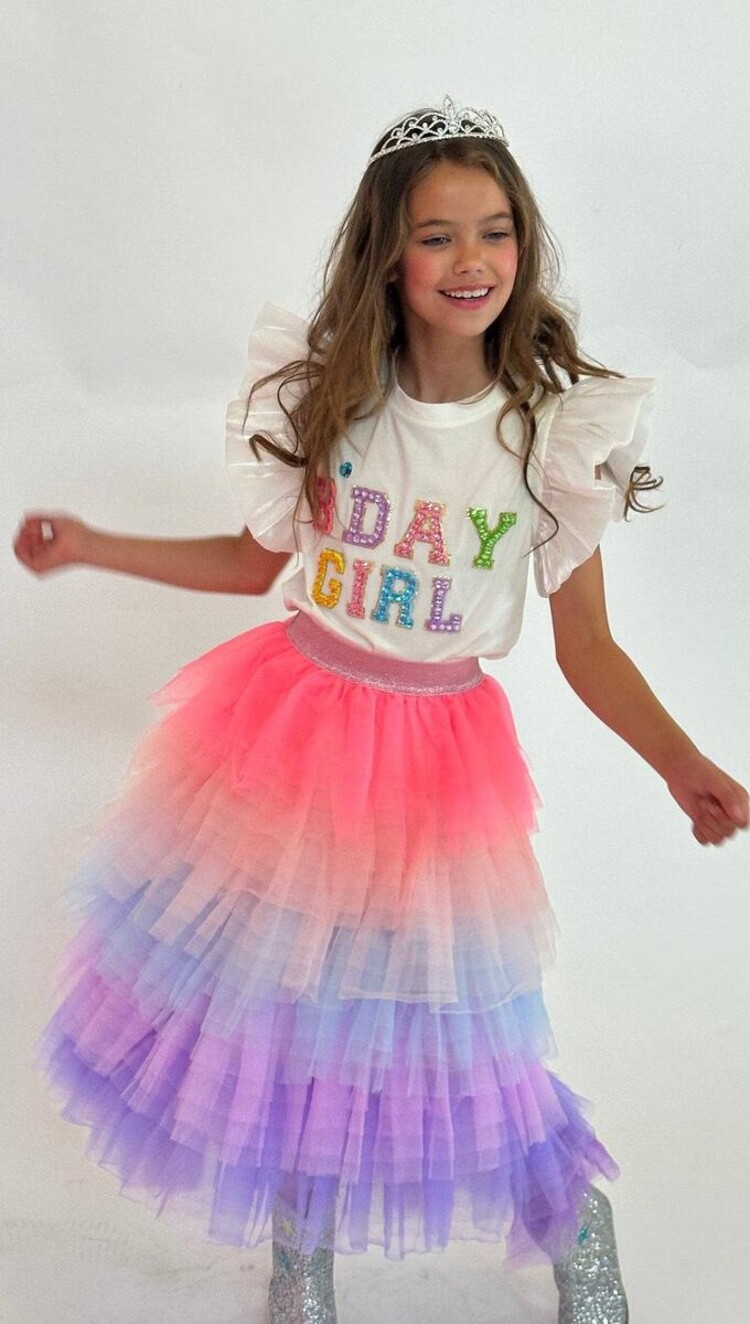 Lola and the Boys Birthday Girl Ruffle Gem Tee