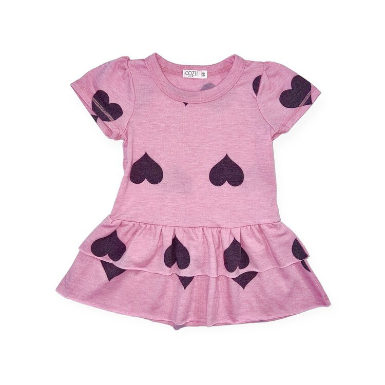 Cozii Hearts Puff Sleeve Ruffle Dress