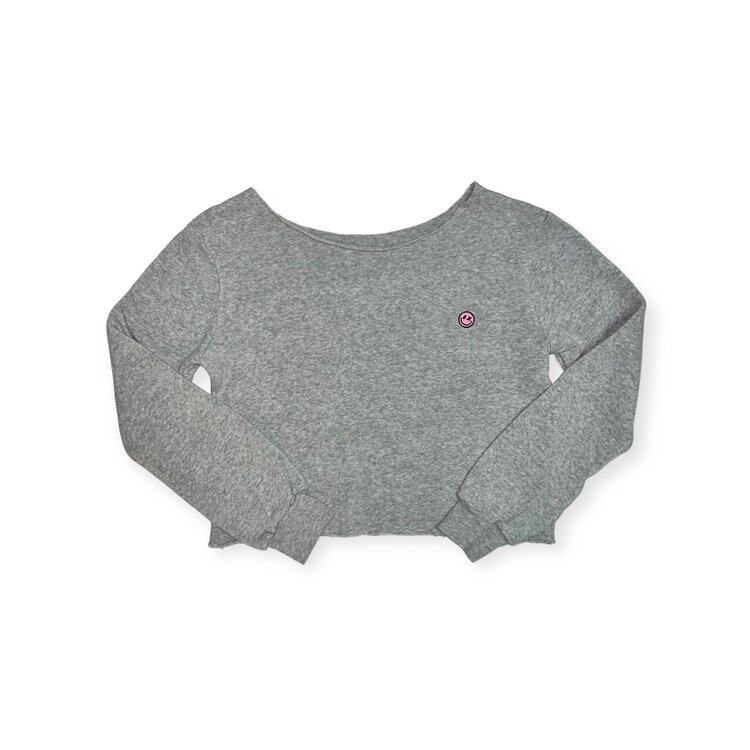 Love Junkie Off Shoulder Stitch Smiley Sweatshirt