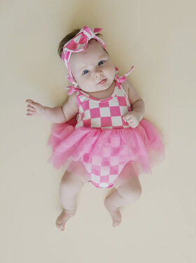 Lucky Panda Kids Checkered Tutu Romper