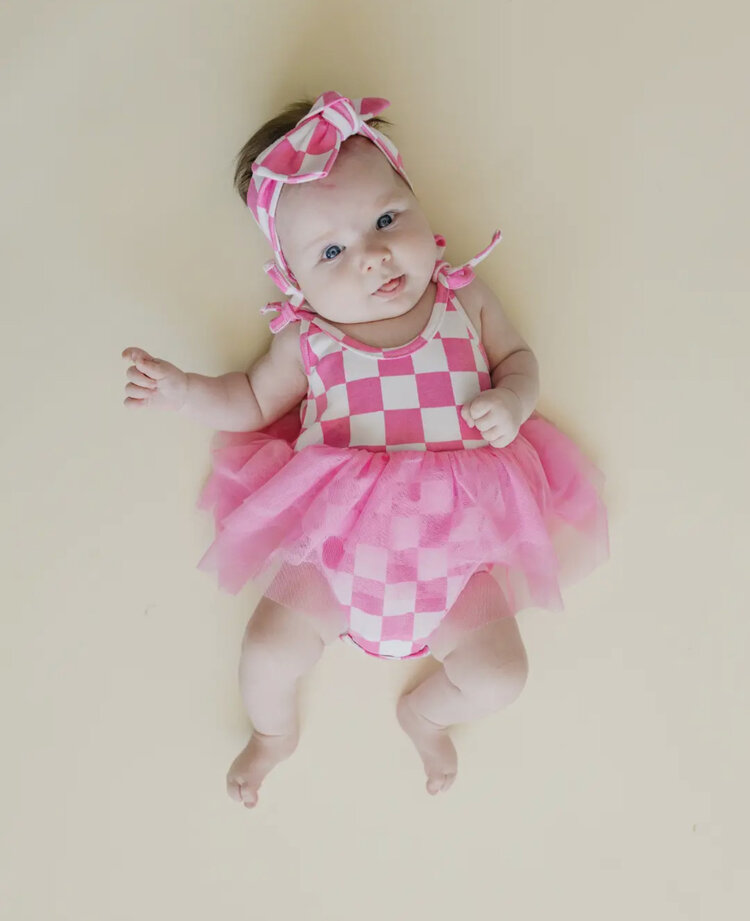 Lucky Panda Kids Checkered Tutu Romper