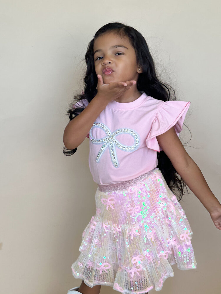 Dollfaced Kids Rhinestone Bow Tee