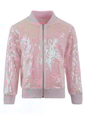 Dollfaced Kids Pink Bow Sequin Bomber Jacket