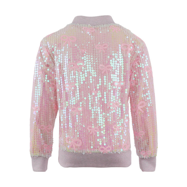 Dollfaced Kids Pink Bow Sequin Bomber Jacket