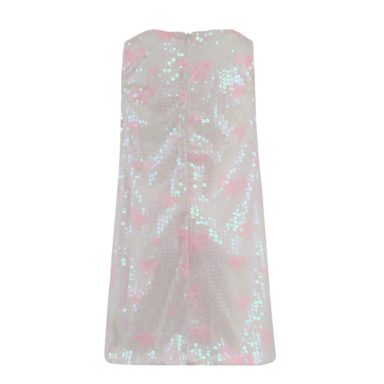 Dollfaced Kids Pink Bow Sequin Dress