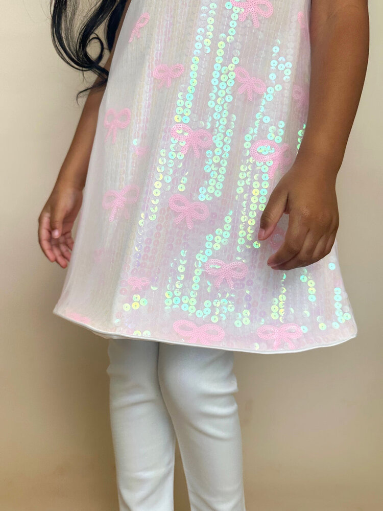 Dollfaced Kids Pink Bow Sequin Dress