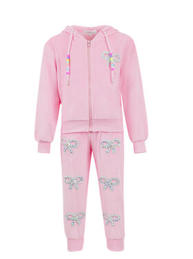 Dollfaced Kids Crystal Bows Velour Jogger Set