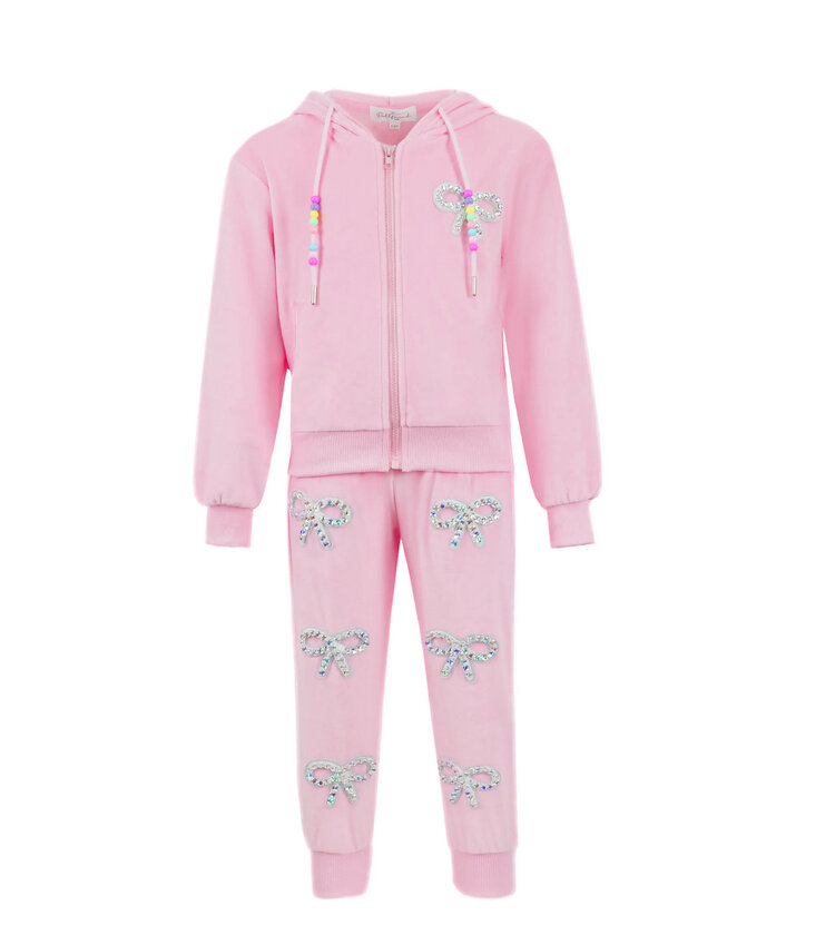 Dollfaced Kids Crystal Bows Velour Jogger Set