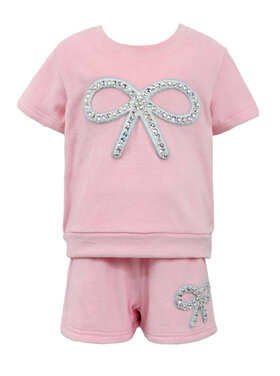 Dollfaced Kids Velour Crystal Bow Short Set *