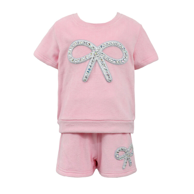Dollfaced Kids Velour Crystal Bow Short Set *