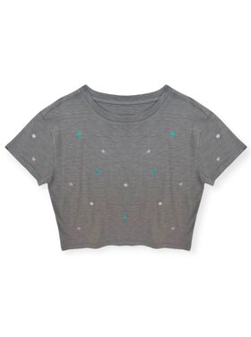 Katie J NYC Star Embroidered Fearless Cropped Tee