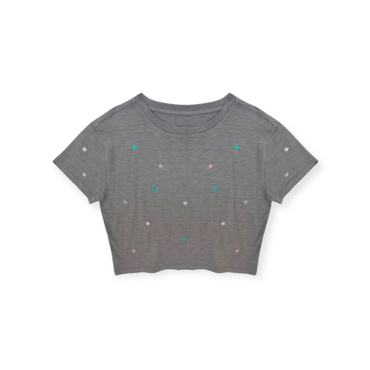 Katie J NYC Star Embroidered Fearless Cropped Tee