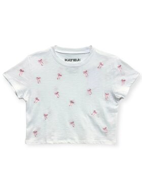 Katie J NYC Peony Bow Embroidered Fearless Cropped Tee