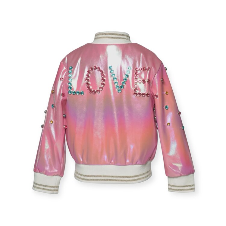 Hannah Banana Faux Leather Jeweled Bomber Jacket