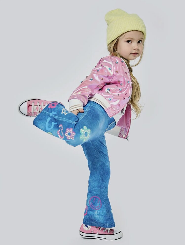 Hannah Banana Faux Leather Jeweled Bomber Jacket