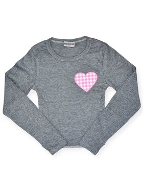 Firehouse Pink Gingham Heart LS Ribbed Top