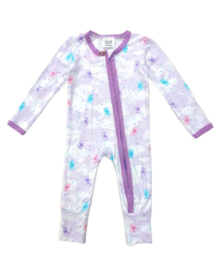 Esme Sprinkle Bear Lace Trim Flip Footie