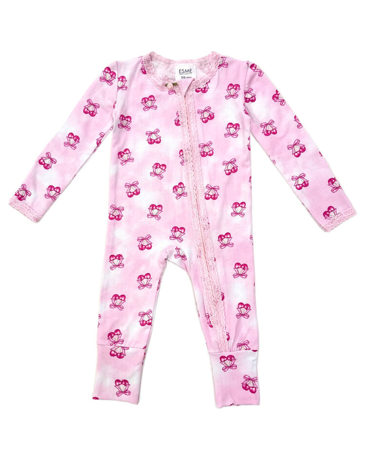 Esme Sweet Cherry Lace Trim Flip Footie