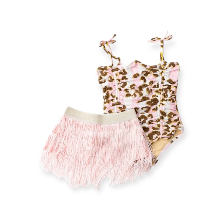Shade Critters Metallic Leopard One Piece/Fringe Skirt