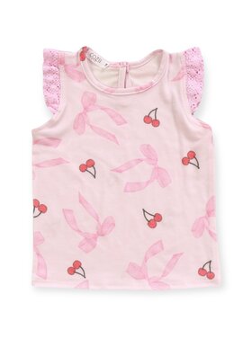 Cozii Crochet Sleeve Bow Cherries Tank