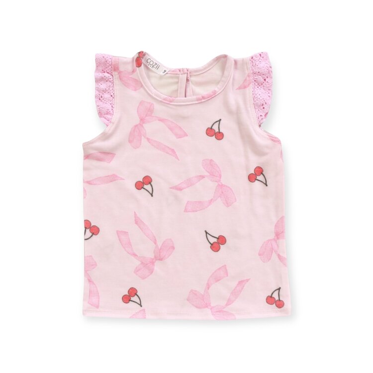 Cozii Crochet Sleeve Bow Cherries Tank