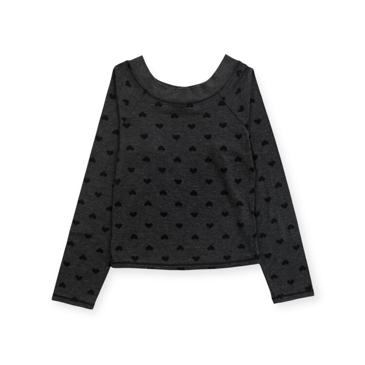 T2 Love Small Hearts Boat Neck LS Top
