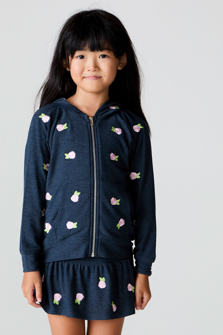 Chaser Allover Rose Buds Zip Hoodie