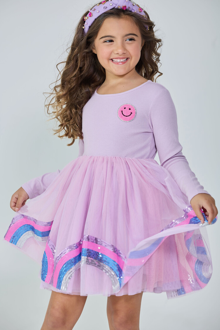 Dollfaced Kids Smiley Rainbow LS Dress