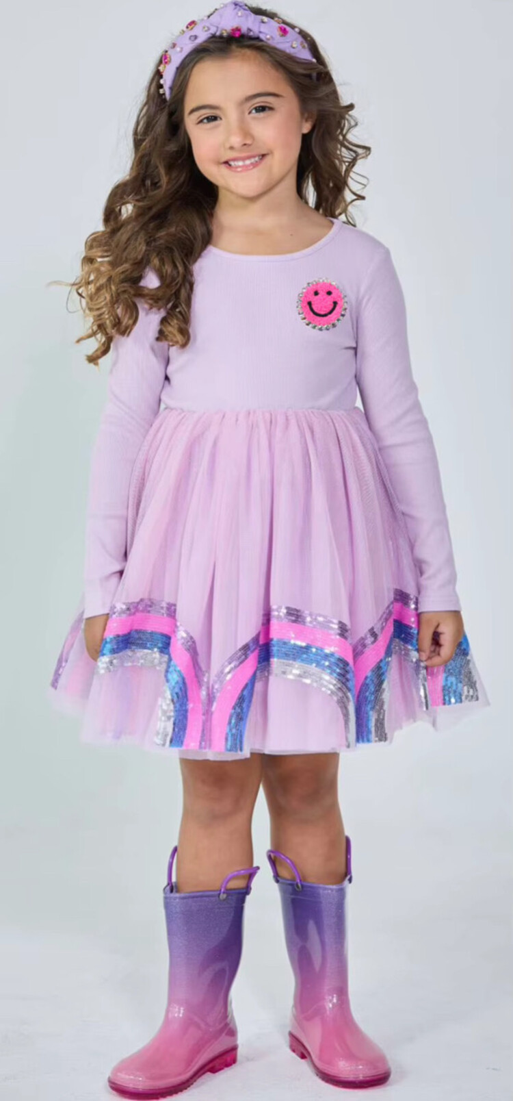 Dollfaced Kids Smiley Rainbow LS Dress