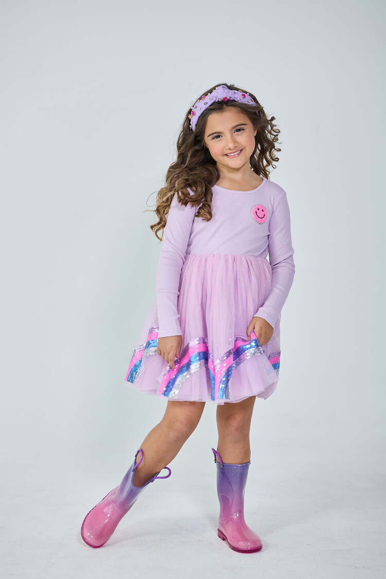 Dollfaced Kids Smiley Rainbow LS Dress