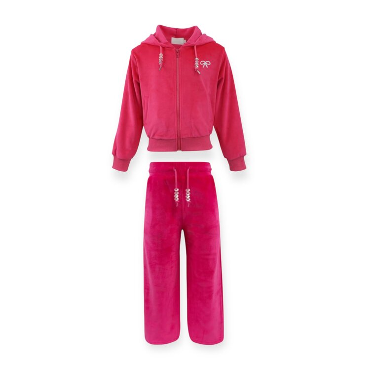 Dollfaced Kids Crystal Bow Velour Plush Jogger Set
