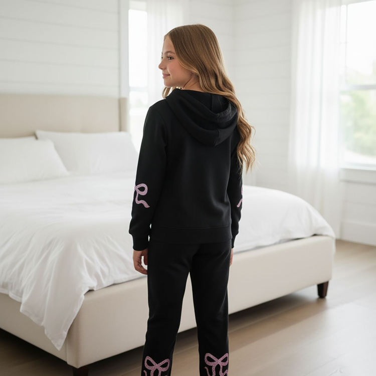 Tweenstyle Pink Crystal Bows Hoodie Set