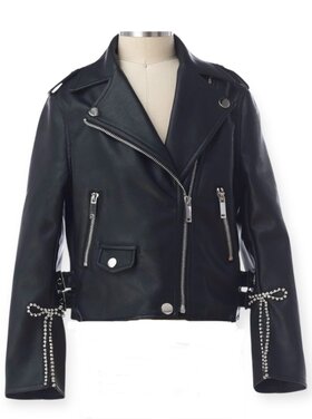 Rockwilde Rhinestone Bow Faux Moto Jacket