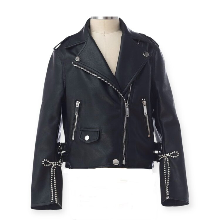 Rockwilde Rhinestone Bow Faux Moto Jacket