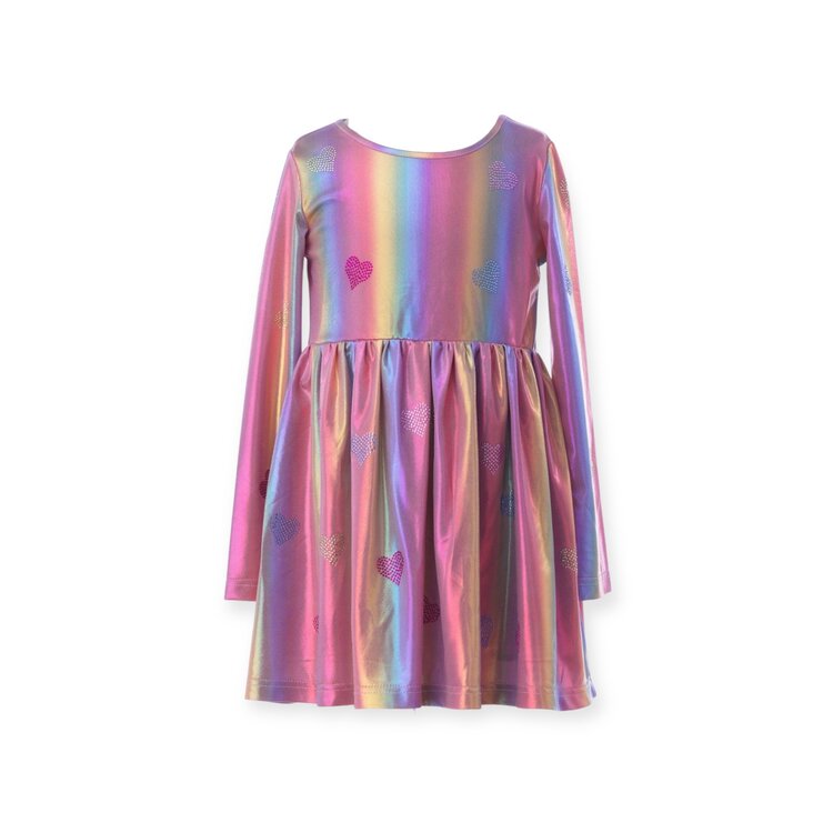 Rockwilde Rhinestone Heart Metallic LS Dress