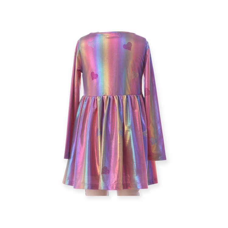 Rockwilde Rhinestone Heart Metallic LS Dress