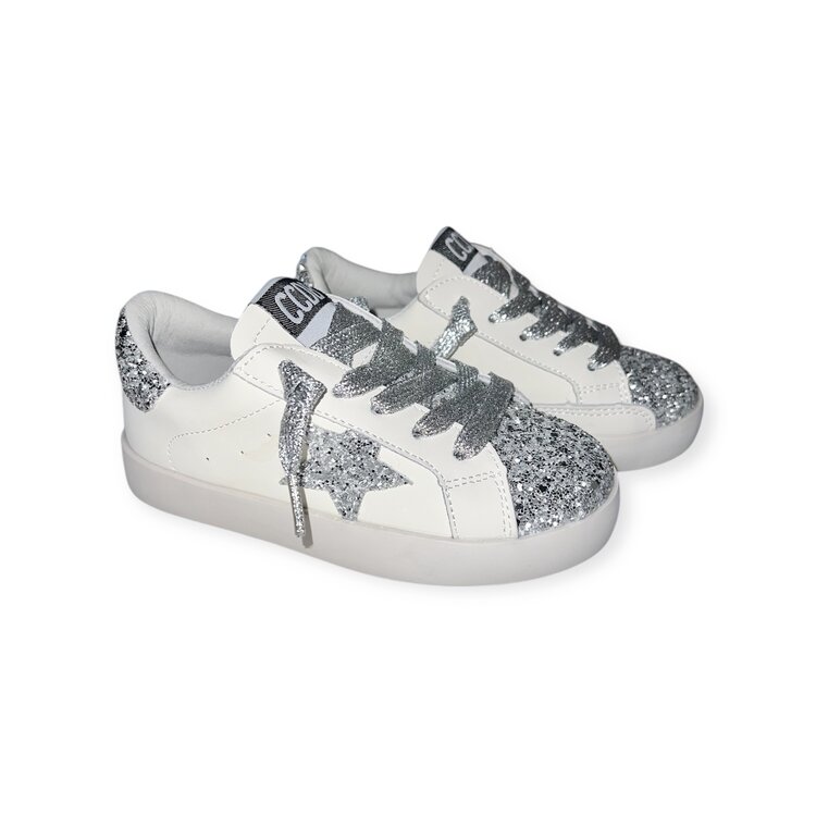 CALAKIDS XO Silver Glitter Star Sneakers