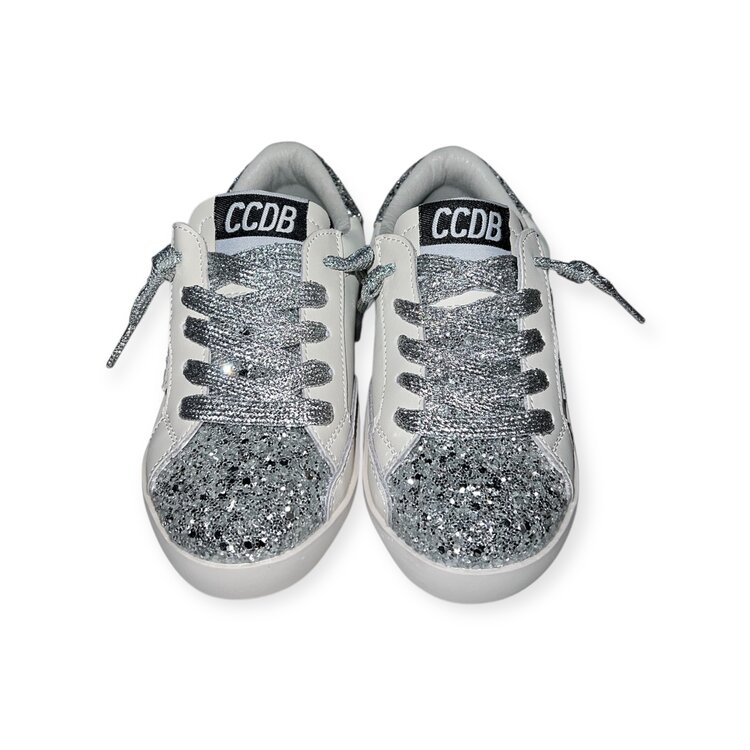 CALAKIDS XO Silver Glitter Star Sneakers