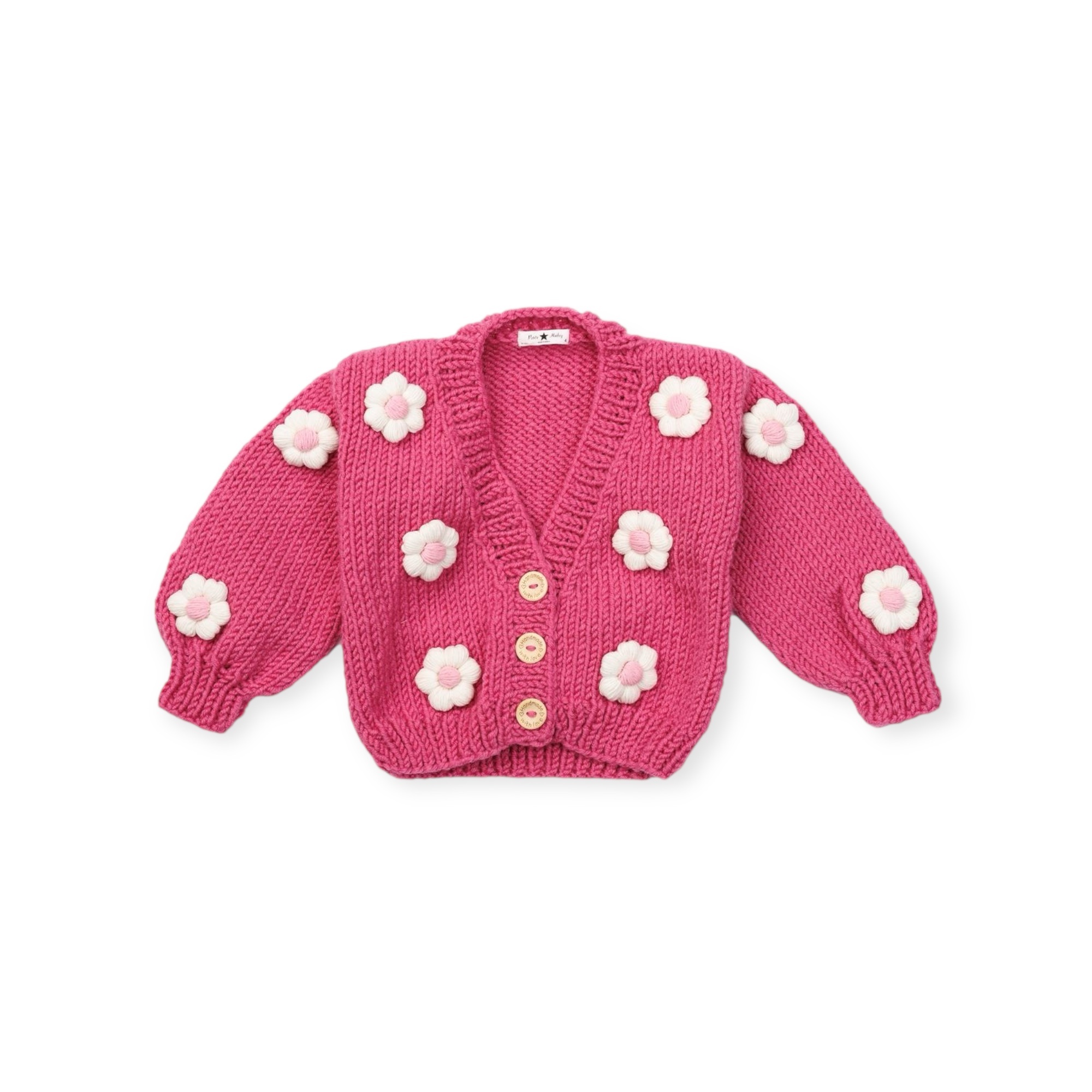 flower knit cardigan / フラワーニットカーディガン　ピンク Flower Knit Cardigan - Calakids