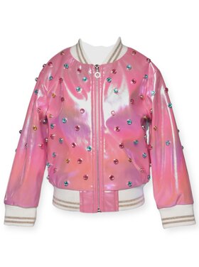 Hannah Banana Faux Leather Jeweled Bomber Jacket