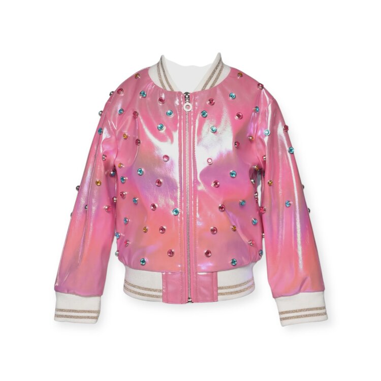 Hannah Banana Faux Leather Jeweled Bomber Jacket